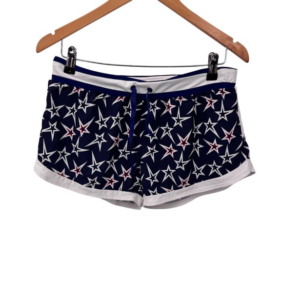 Fabletics Riho Shorts Womens Medium Blue Red White Polyester Start Pattern Draws - Picture 1 of 8